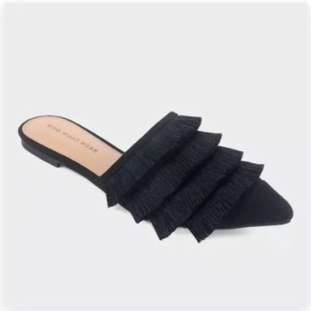 Who What black fringe tassel pointed flats shoes